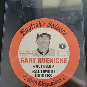 1983 English's Salutes Baltimore Orioles Gary Roenicke Chicken Bucket Lid disc